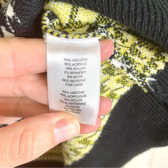 Tahari Short Sleeve Sweater, Black & White Houndstooth Neon Yellow Autumn Office - Picture 8 of 9